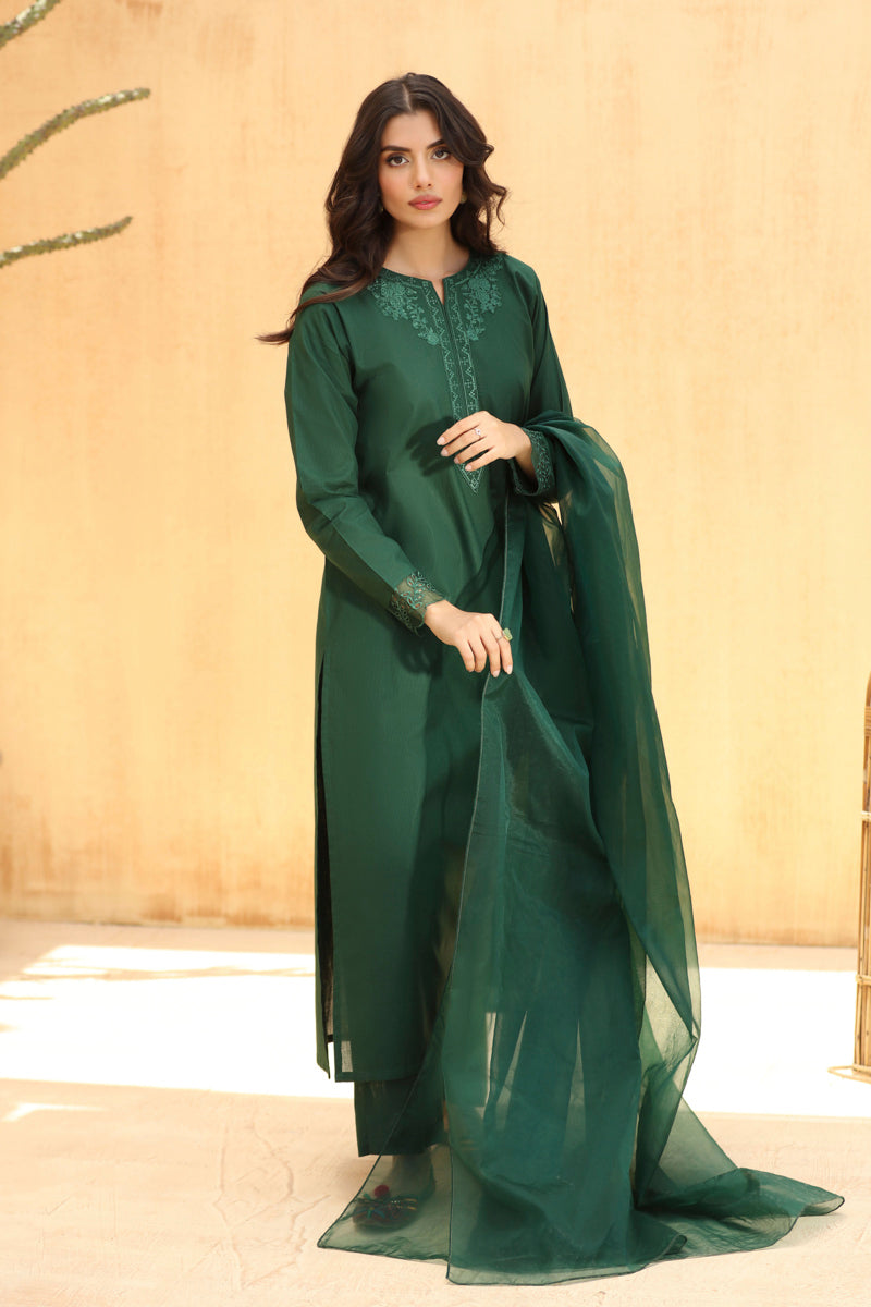 Bottle Green Organza Dupatta